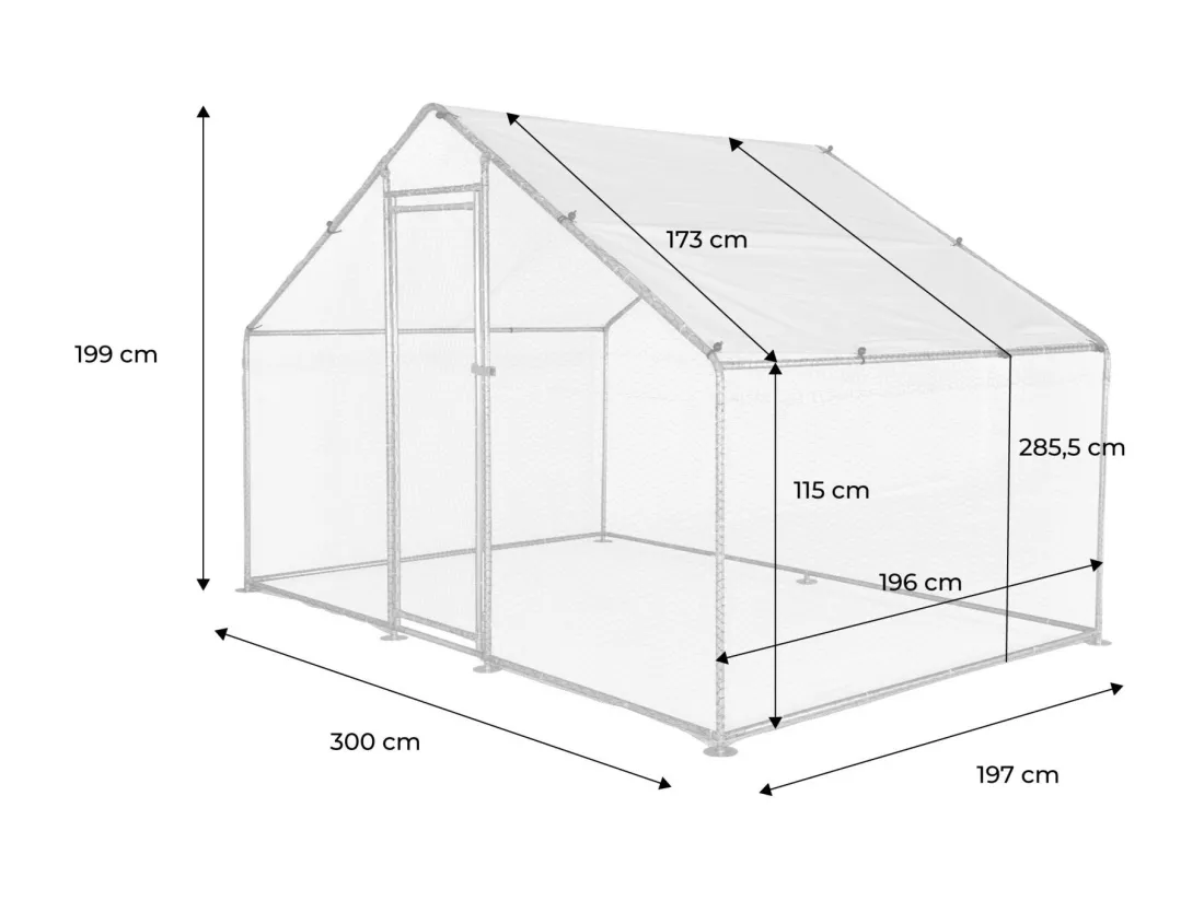 Enclos pour poulailler 6m² - Babette - Volière en acier galvanisé. bâche de toit imperméable et anti UV. porte avec loquet. enclos pour animaux 3x2m