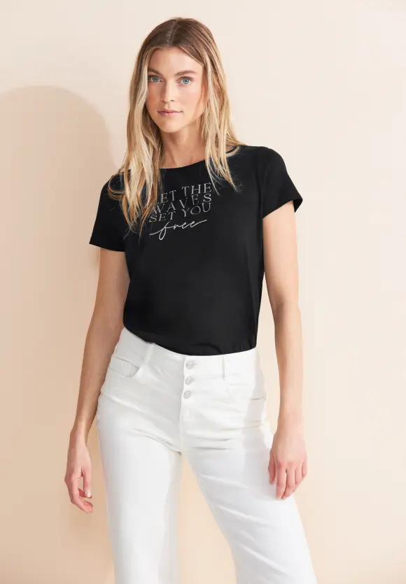 T-Shirt mit Partprint - Black