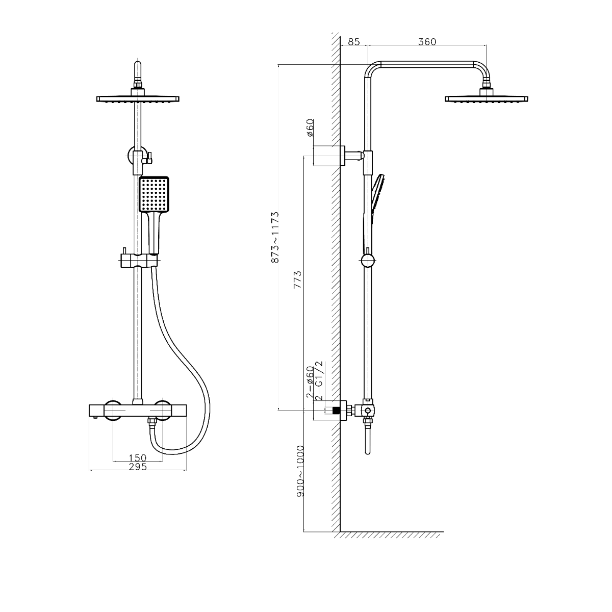 Sapho Dark thermostaat regendouche chroom