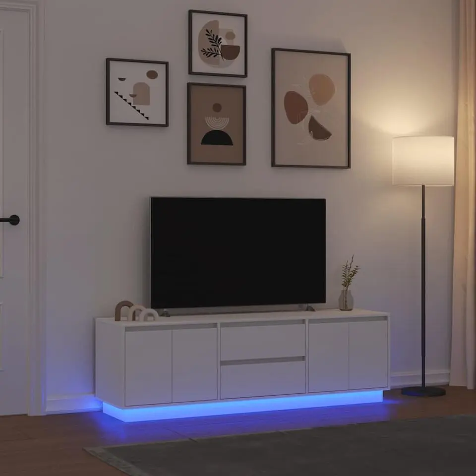 vidaXL - LED TV-meubel met 2 lades en 4 deuren - Wit - Hout - 160.5x41x50 cm