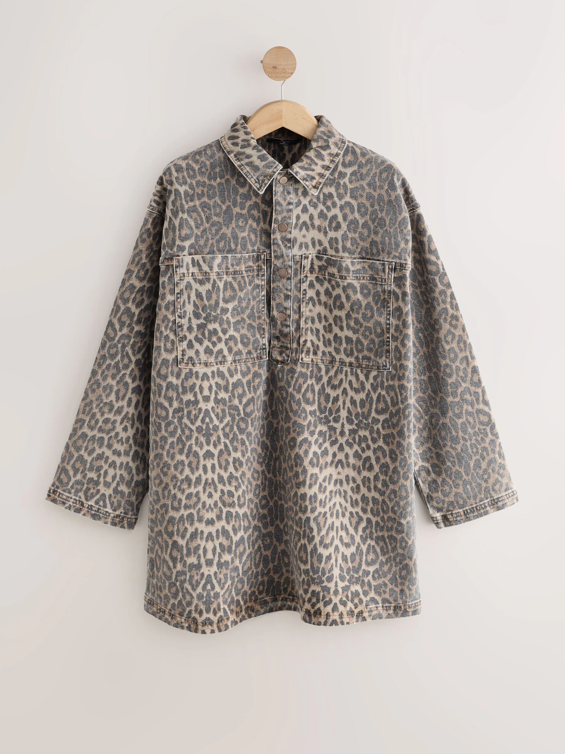 Luipaardprint - Mini Long Sleeve Utility Denim Dress