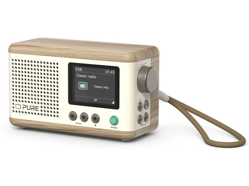 Pure DAB  Radio Classic Mini Eiche/Weiss Tragbares, akkubetriebenes Digitalradio mit Bluetooth 5.3