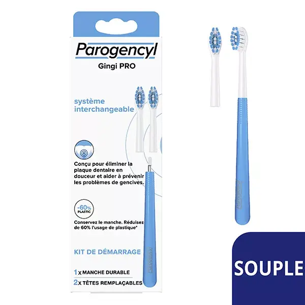 Kit de escova de dentes Parogencyl Gingi PRO Soft: 1 cabo resistente + 2 cabeças substituíveis