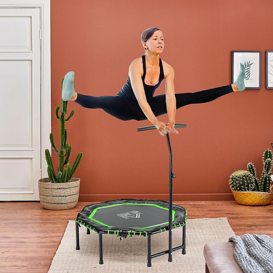 HOMCOM Fitness-Trampolin mit Höhenverstellbarer Haltegriff schwarz, grün