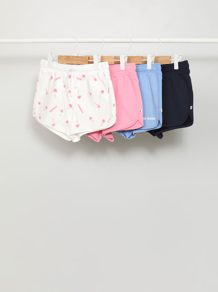 Conjunto de 4 shorts de fleece lisos e estampados - Oceano