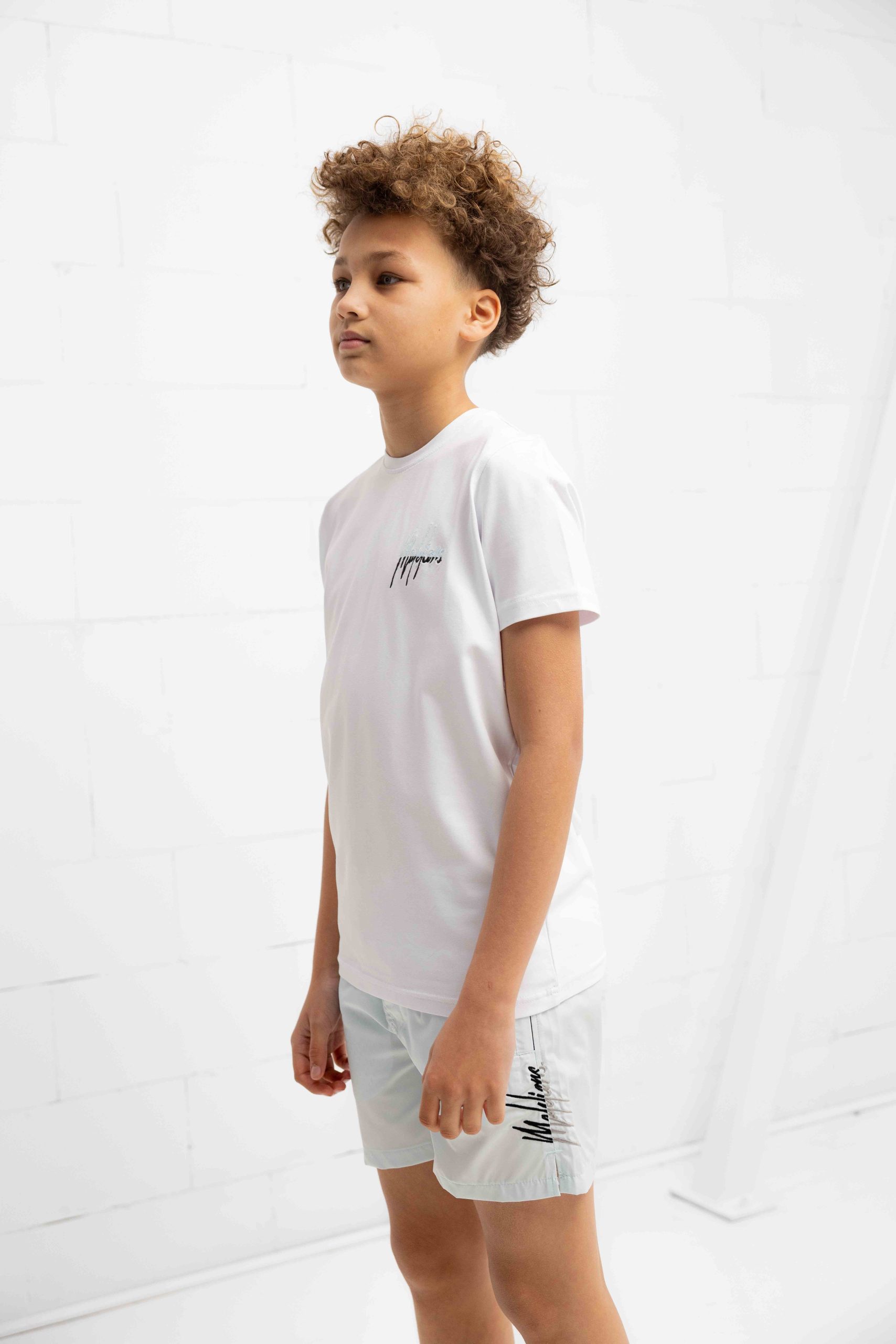 Malelions Split T-Shirt Kids Wit/Lichtblauw