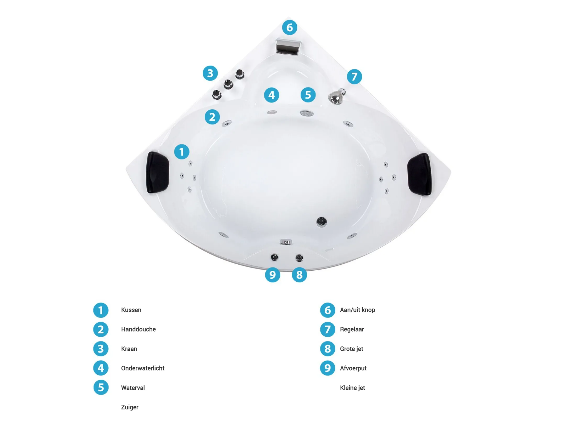 Hoek bubbelbad met LED SENADO 205 x 150 cm Wit