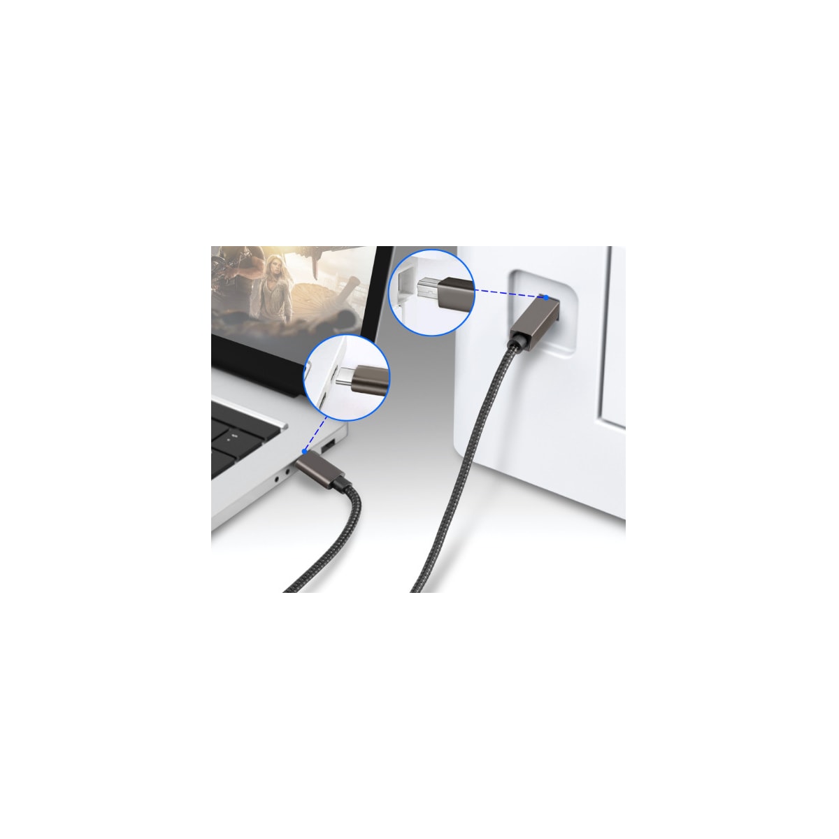 USB-B til USB-C kabel til skriver Sort 2 m