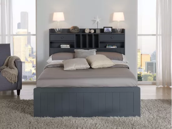 Lit avec rangements 140 x 190 cm - Pin - Gris anthracite - MEDERICK