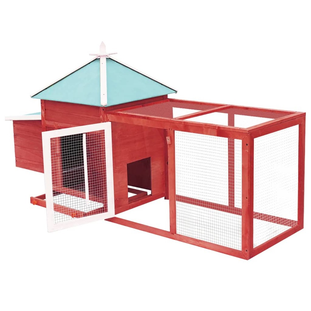 Poulailler avec nichoir 193 x 68 x 104cm bois de sapin massif rouge