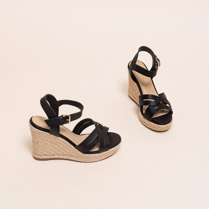 Espadrilles à talons compensés  en cuir noir