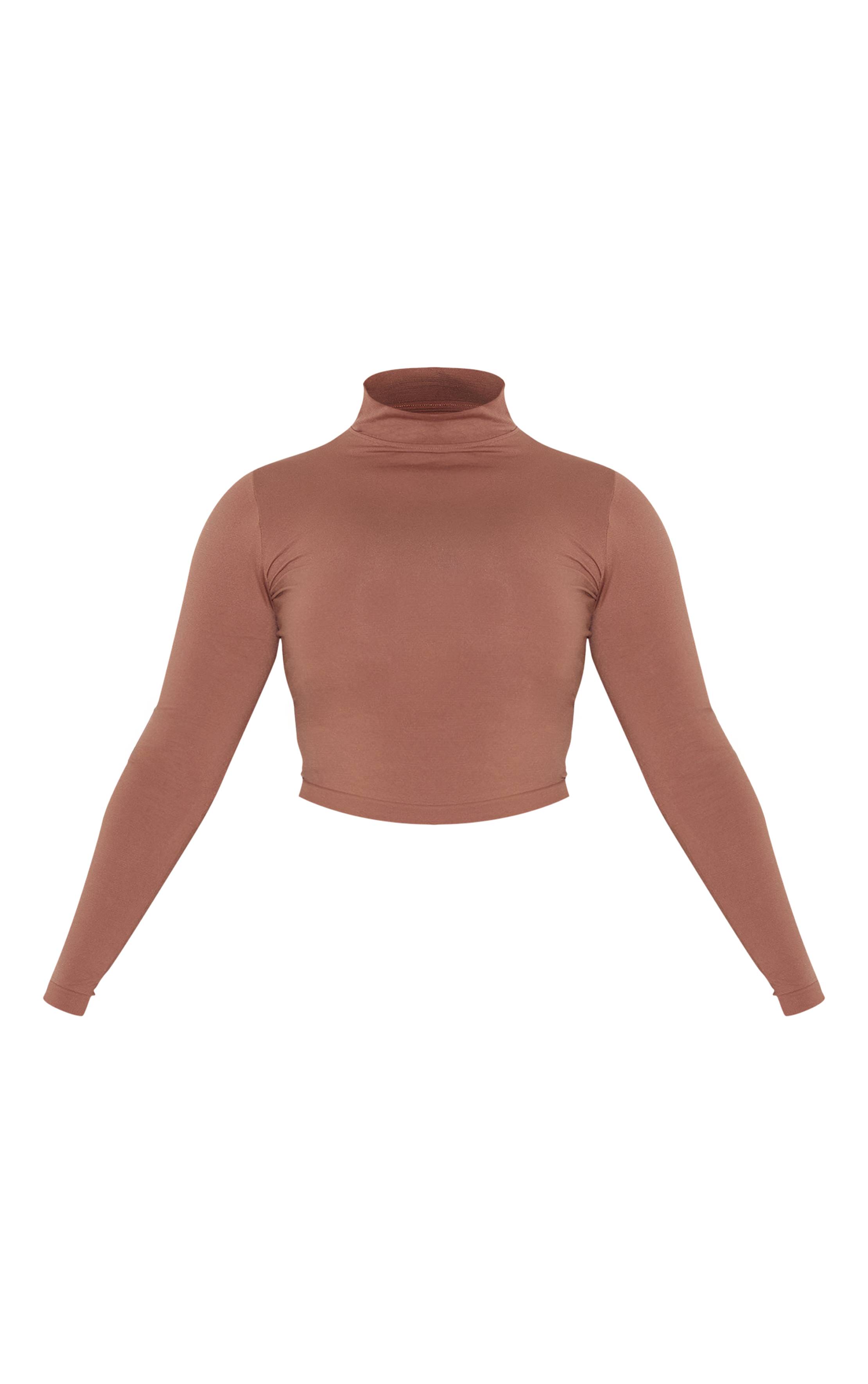 Taupe Haut Moulant Sans Coutures À Col Montant Et Manches Longues Shape