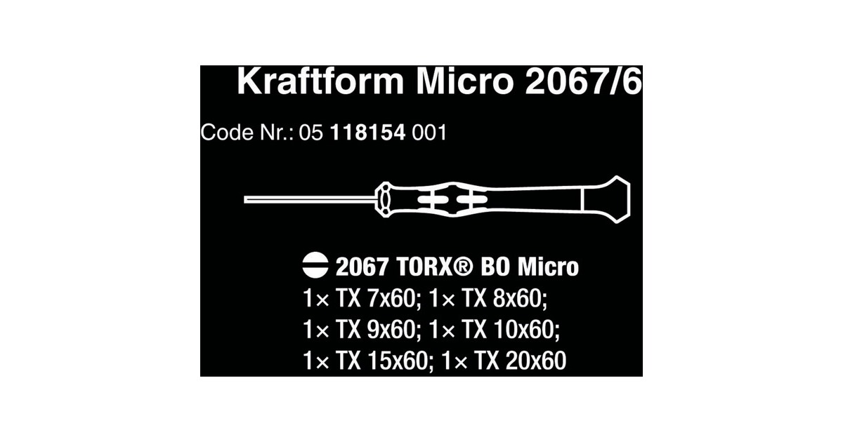 Wera2067/6 Elektronica TORX BO schroevendraaierset + Rek  (Zwart/groen, 6-delig)
