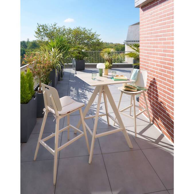 Table haute de jardin carrée TERZANO Vanille & Argile
