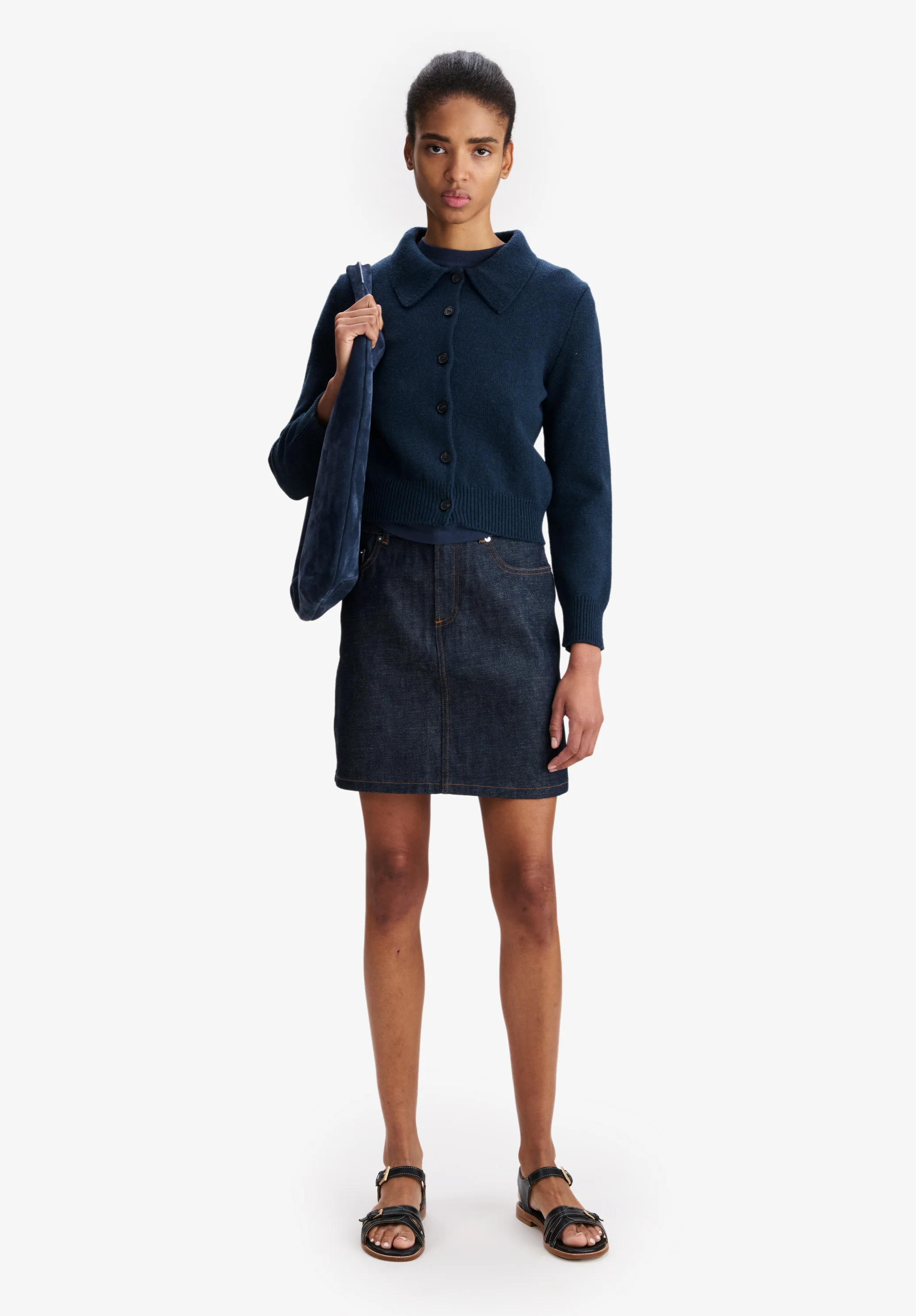 Cardigan à col en laine bleu marine - Dark navy