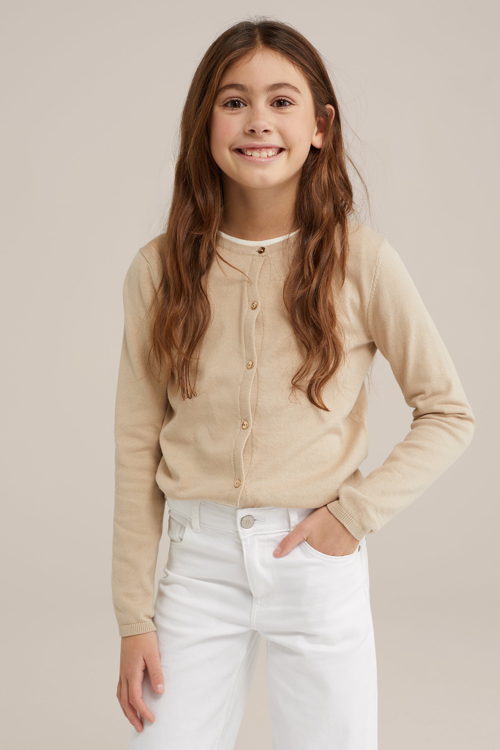 Meisjes gebreide vest WE Fashion Beige