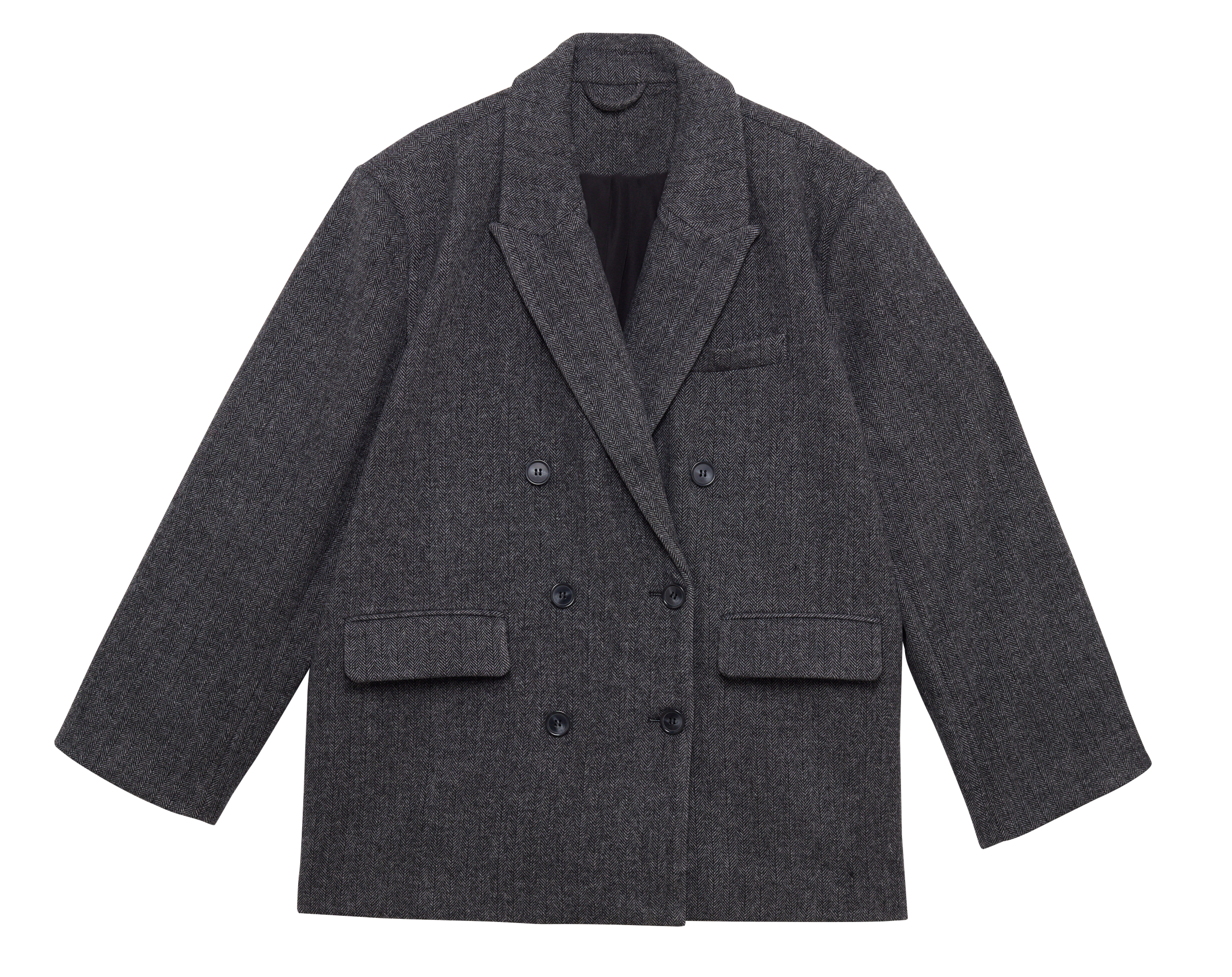 Manteau mi-long col tailleur à chevrons en maille mélangée | Gris