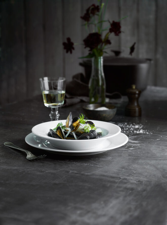 Pillivuyt Sancerre dyb tallerken 22 cm. Hvid