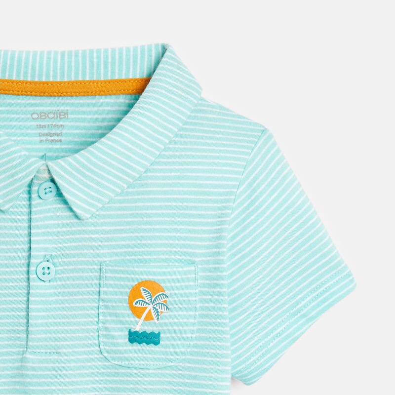 Polo fines rayures palmier poche bleu bébé garçon Bleu