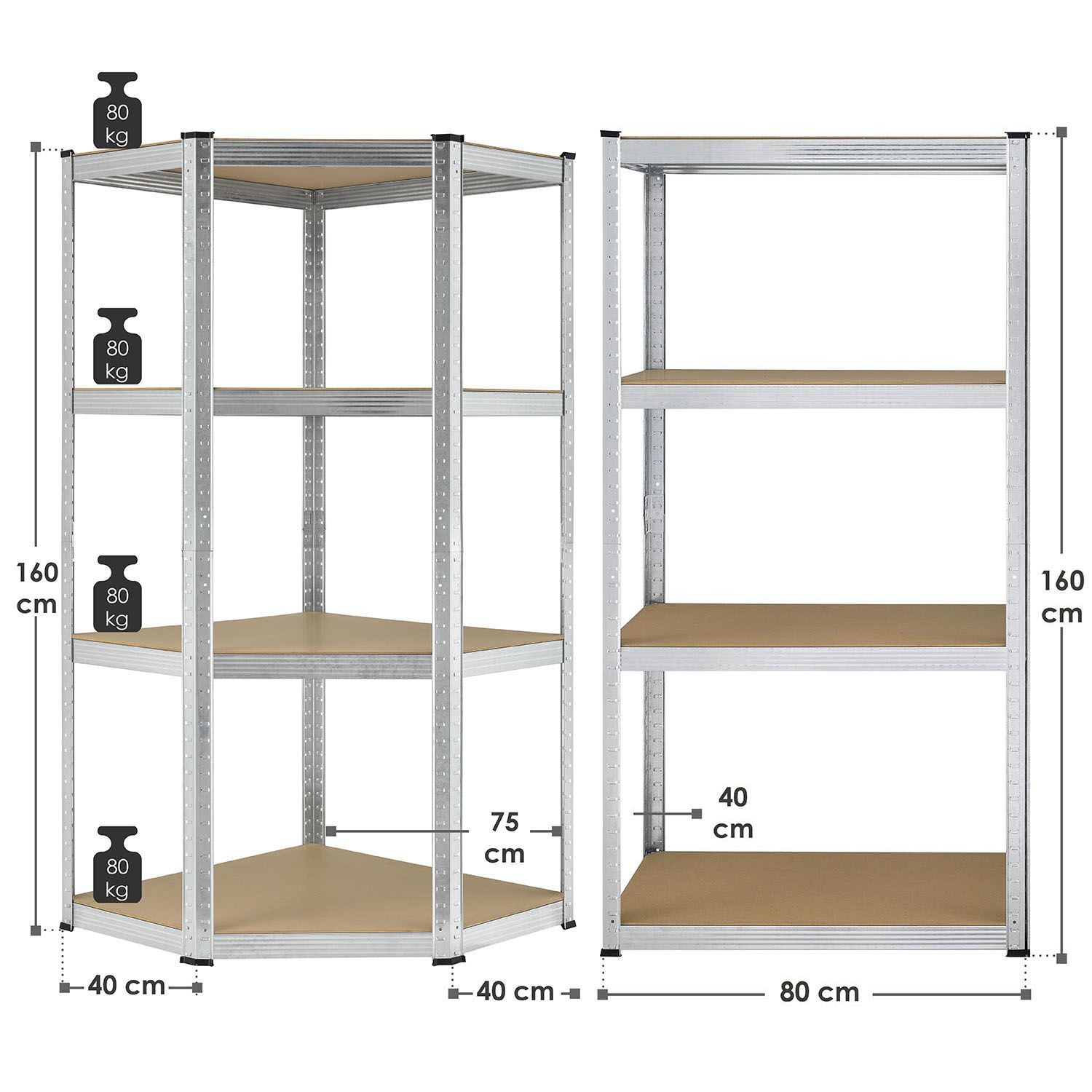 Juskys 3er Metall Regalsystem Easy | 1 Eckregal & 2 Schwerlastregale | 12 MDF Holz Böden | 960kg
