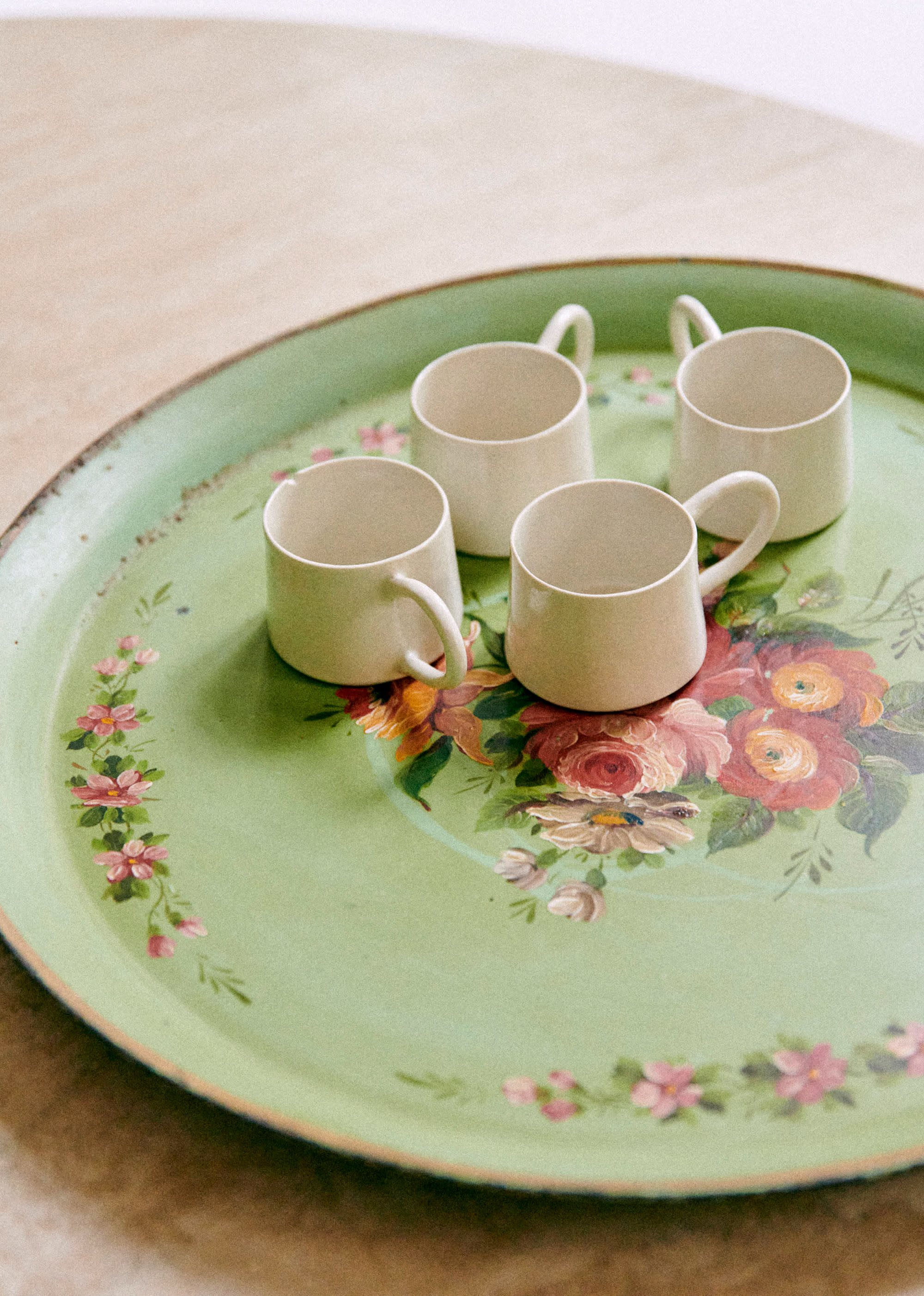 Plateau en tôle vintage - Décor fleuri vert - LES COMPOSANTES/LA SÉLECTION VINTAGE 5906944