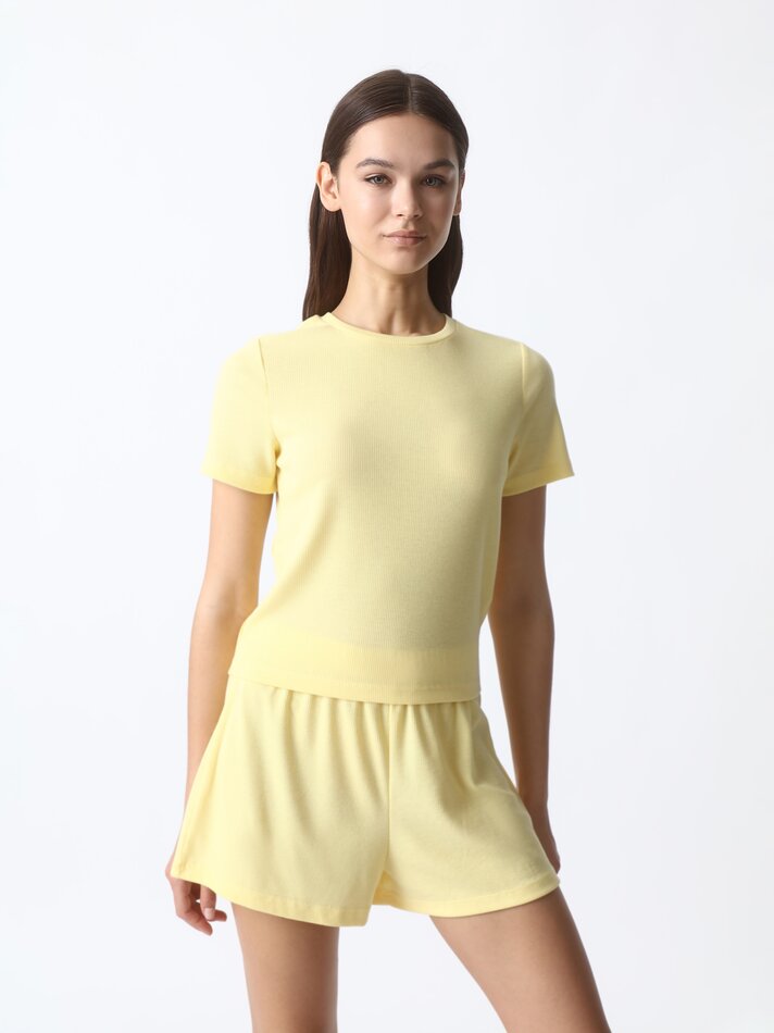 Shorts de pijama canelados - Amarelo