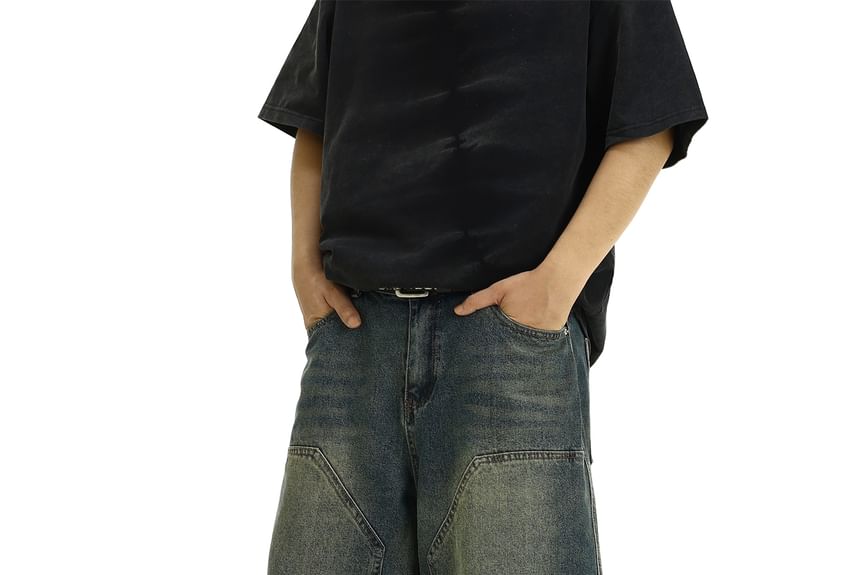 Meiksip - Mid Rise Washed Capri Wide Leg Jeans