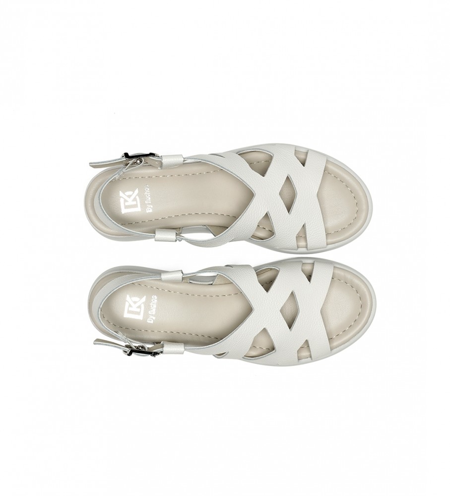 Sandálias Dorking by Fluchos Slam em couro branco - Salto plataforma de 5 cm -