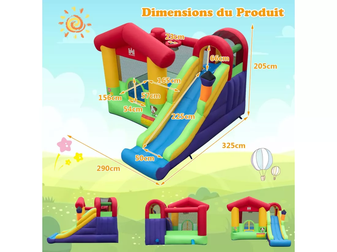 Château Gonflable avec Toboggan et Souffleur 680W, Aire de Jeux Gonflable Intérieur Extérieur avec Panier de Basket-Ball, 50 Balles Océaniques, Maison de Saut pour 3-10 Ans