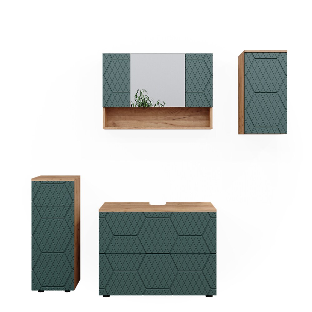 Vicco Badmöbel-Set Irma Eiche Grün 4-teilig Midischrank 81 cm Hängeschrank