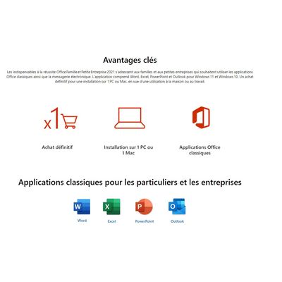 Microsoft Office Famille & Entreprise 2021 - Code d'activation envoyé par email valable pour 1 appareil