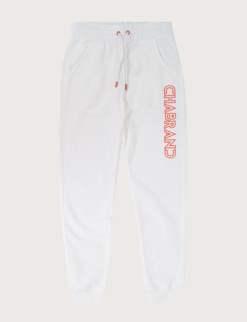 CHABRAND PANTALON BLANC JOGGING LOGO ORANGE