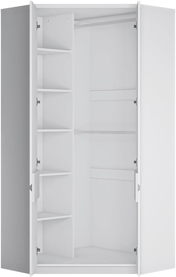 Lomadox Jugendzimmer Schrank Set 4-teilig mit Eckkleiderschrank, Highboard und 2 Regalschränke in weiß