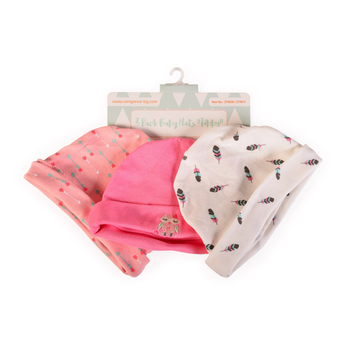 Cangaroo Babymütze Tibby 3er-Set Größe 46 cm, 100% Baumwolle, Erstlingsmütze rosa