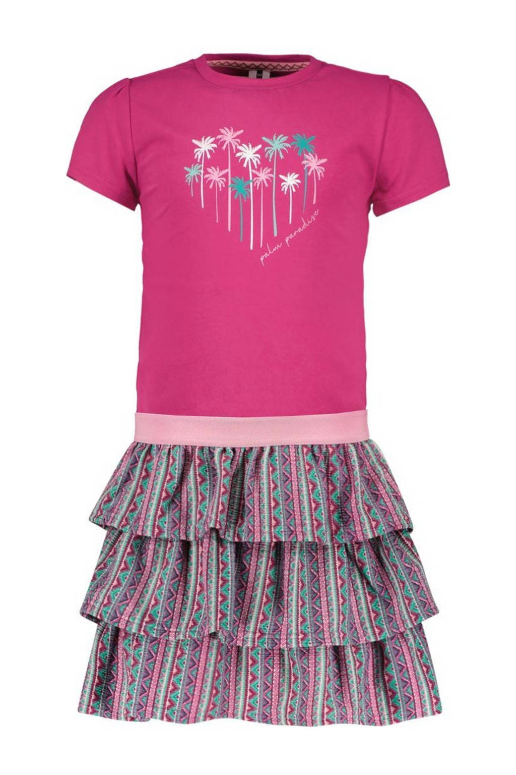 B.Nosy jurk met printopdruk fuchsia/mintgroen/roze