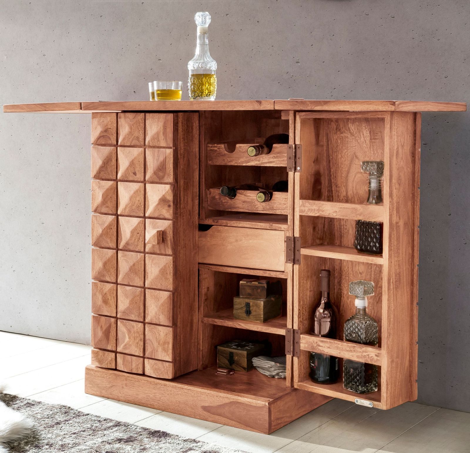 Hausbar - Akazie Massivholz - 65 cm breit