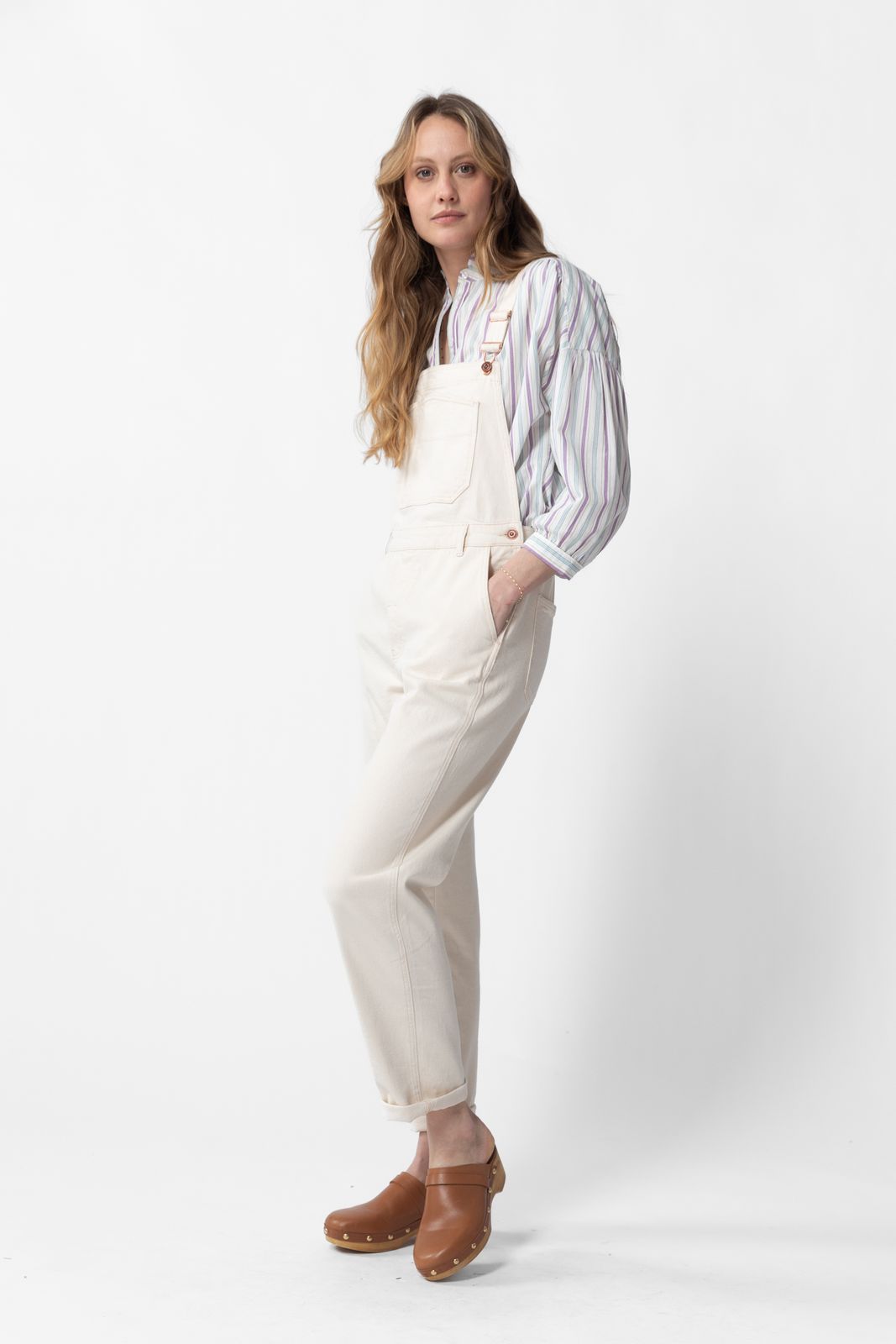 Witte denim tuinbroek met knopen