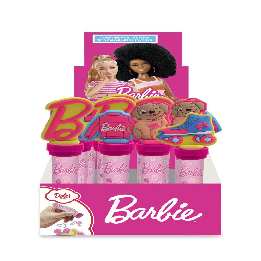 Tube de 20 bonbons Barbie avec capuchon tampon