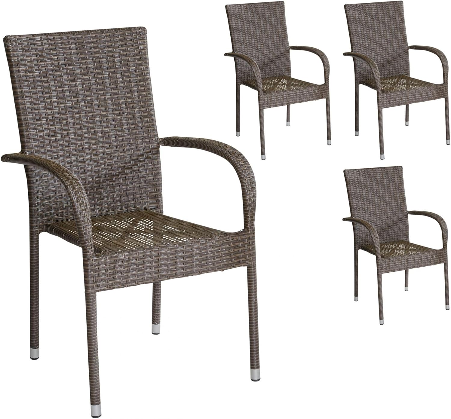 LC Garden Lübeck Stapelstühle 4er Set Braun stapelbare Gartenstühle Garten Armlehnstühle Bequeme Rückenlehne Balkonstühle Bistrostühle
