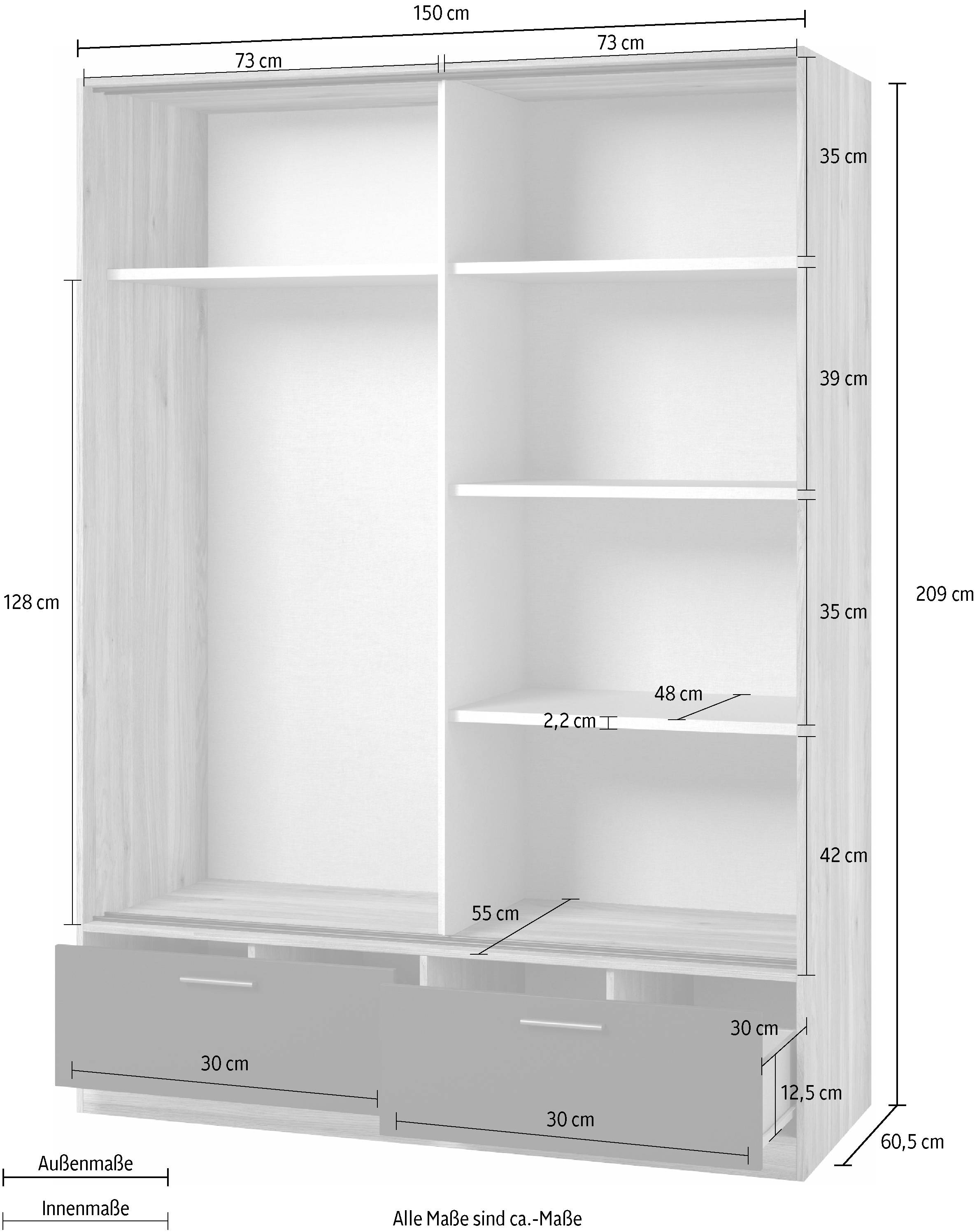 Home affaire Schwebetürenschrank »Faweza,Breite 200 cm, Wäscheschrank incl. kompletter Innenausstattung« Schiebetürenschrank mit Schubladen, Kleiderschrank, Spiegeltür