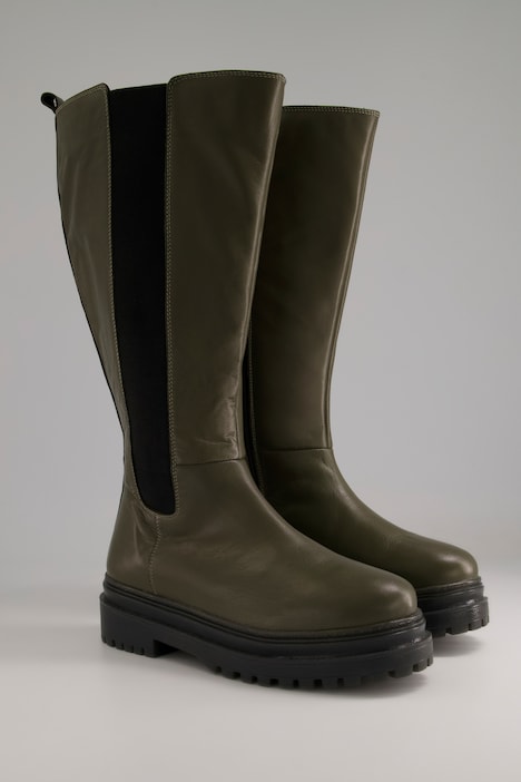 Lederstiefel, Elastik-Einsatz, Plateau Sohle, Weite H