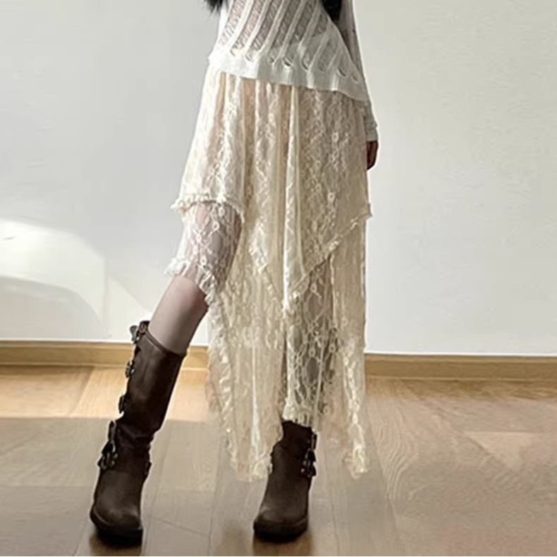 Jerolenea - Asymmetrische A-lijn rok met elastische taille en effen ruches