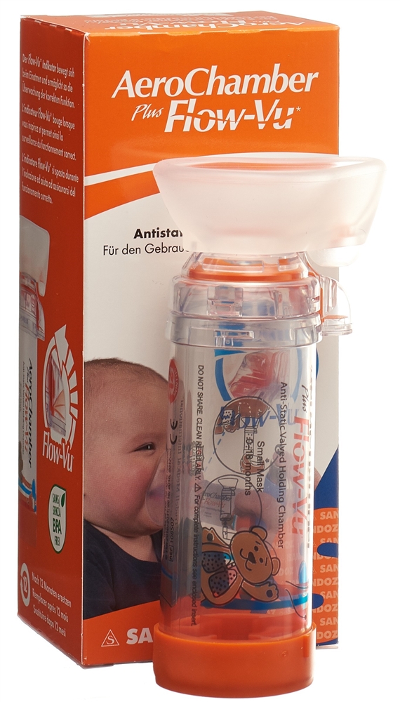 AEROCHAMBER PLUS Flow-Vu mit Maske (0-18 Monate) orange 1 Stk