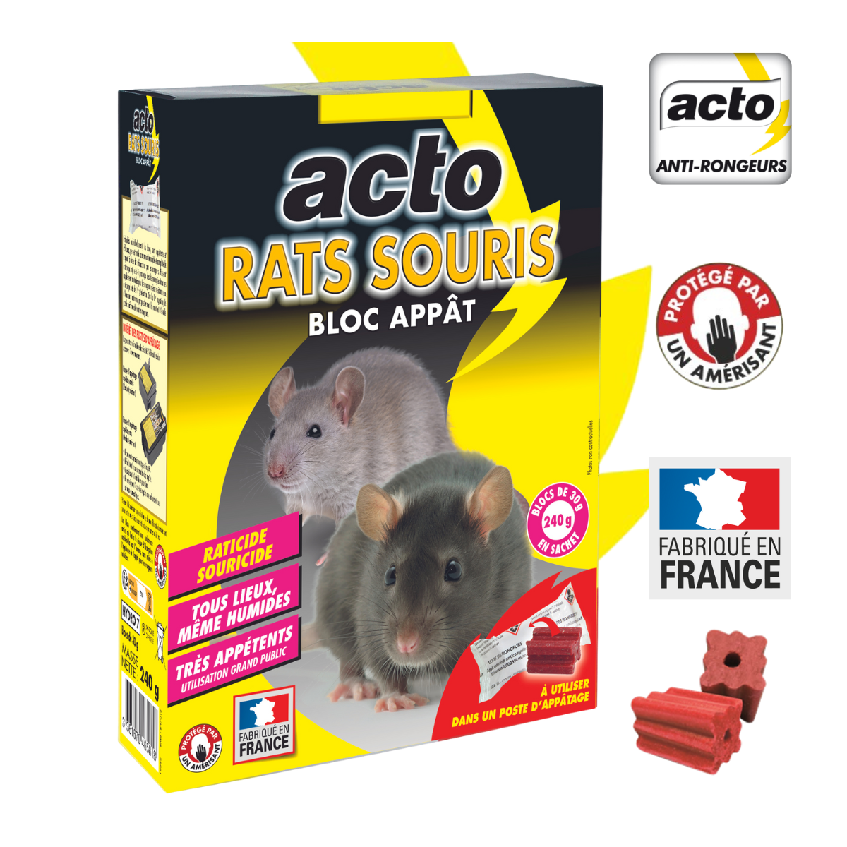 Acto rats - souris blocs appâts - 8 x 30 grs - le meilleur choix pour une dérati