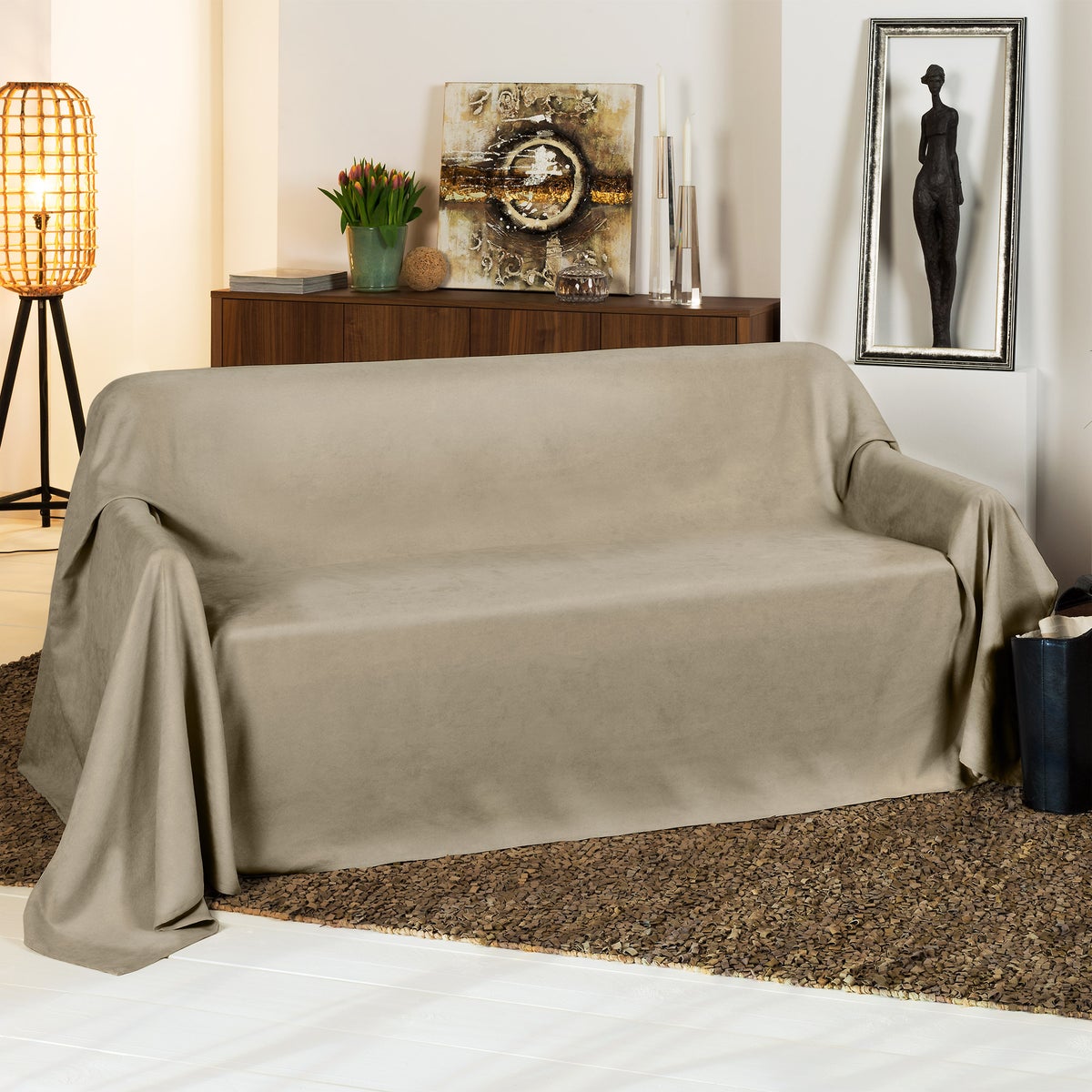 Beautissu Romantica bedsprei, suède look, 210x280cm, naturel