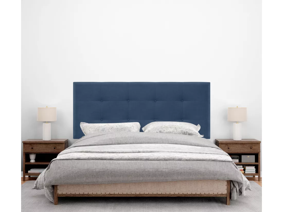 DHOME Tête de Lit en Tissu Aqualine Capitonné 160x115cm avec Pieds Lits 150/160 - Bleu