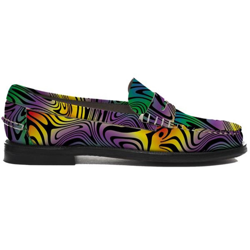 DAN PRINTED BLACK MULTI-Mocassin pour homme en cuir pleine fleur