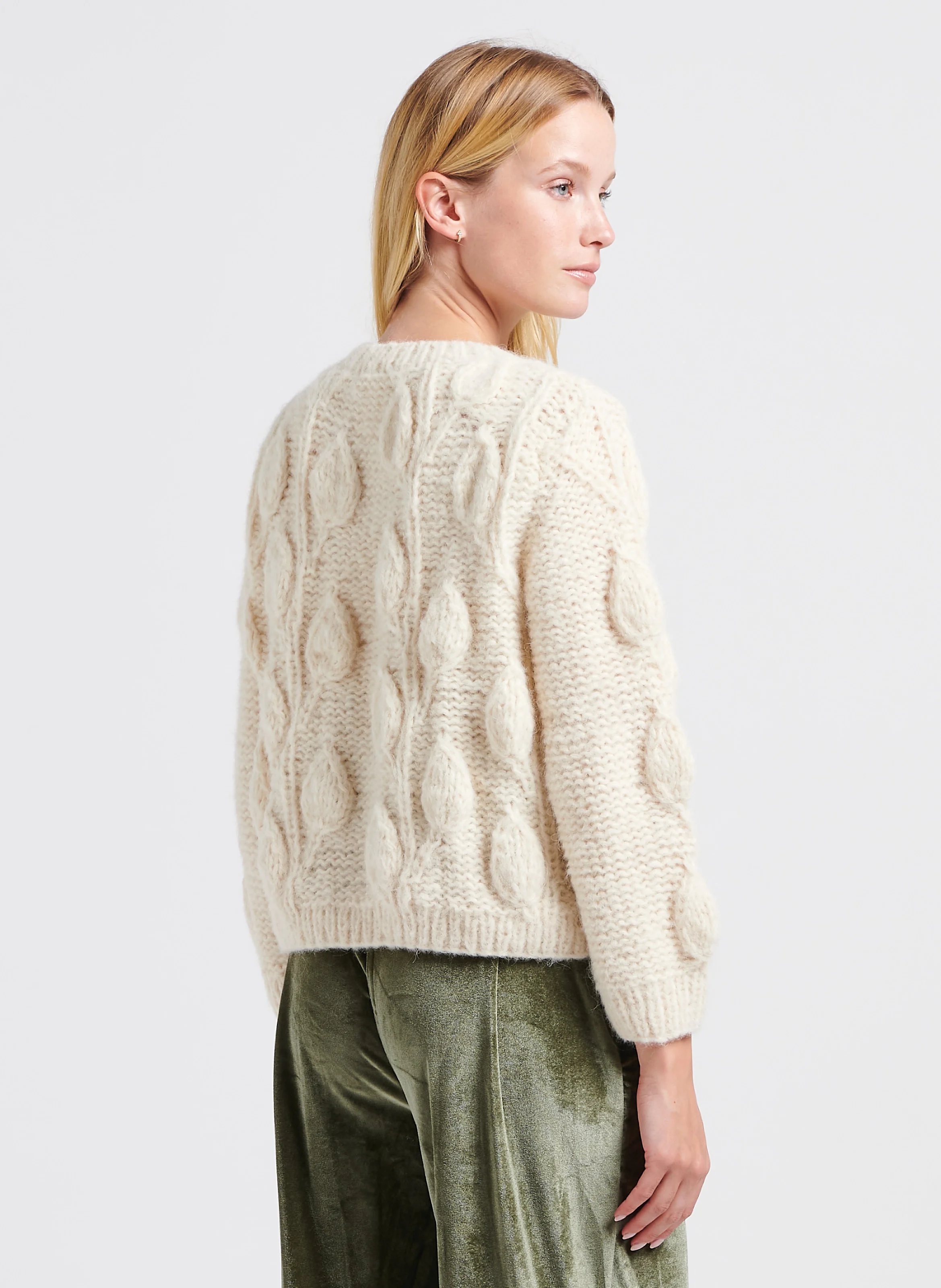 LEANNE - Gilet col rond en laine méangée | Beige