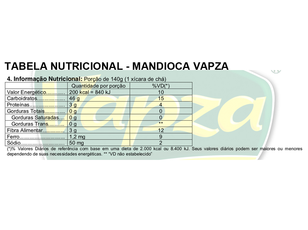 MANDIOCA VAPZA COZIDA AO VAPOR SEM GLÚTEN 500G