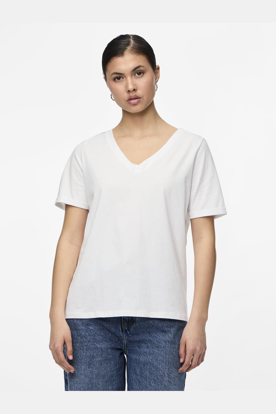 Pieces Pcria Ss V-Neck Solid Tee 3783301 bright white